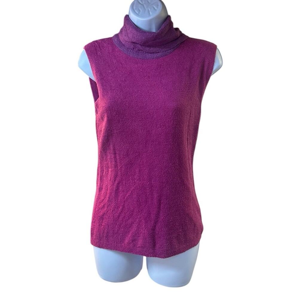 Cache Fusha Hairy Sleeveless Turtleneck Sweater Top Fuchsia Pink NWT $88 Y2K L